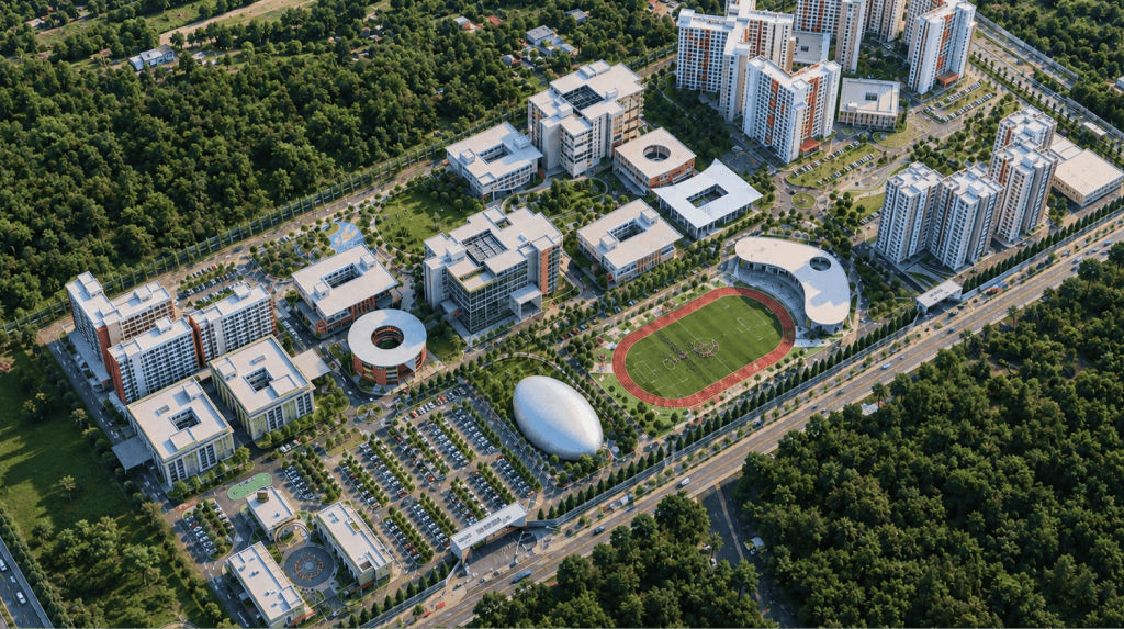 Aerial view of the campus